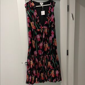 Lavender Brown Floral Black Maxi Dress L